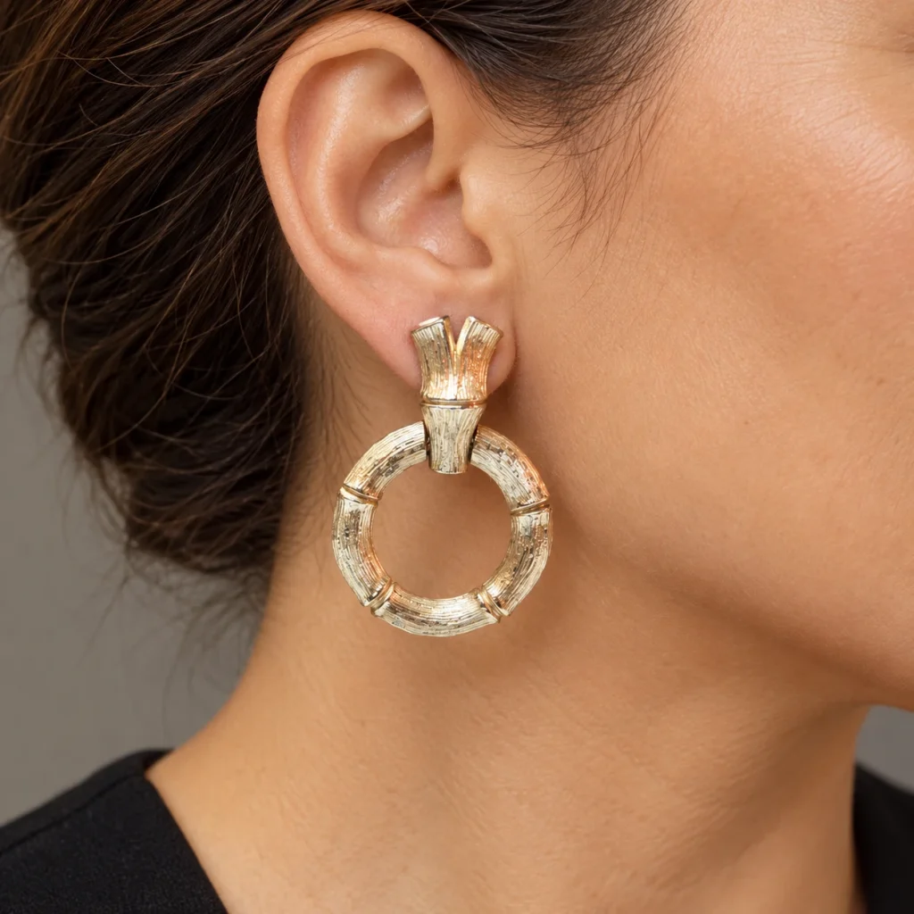 AI styling preview of Lisner Bamboo-Design Screw-Back Earrings worn on a model