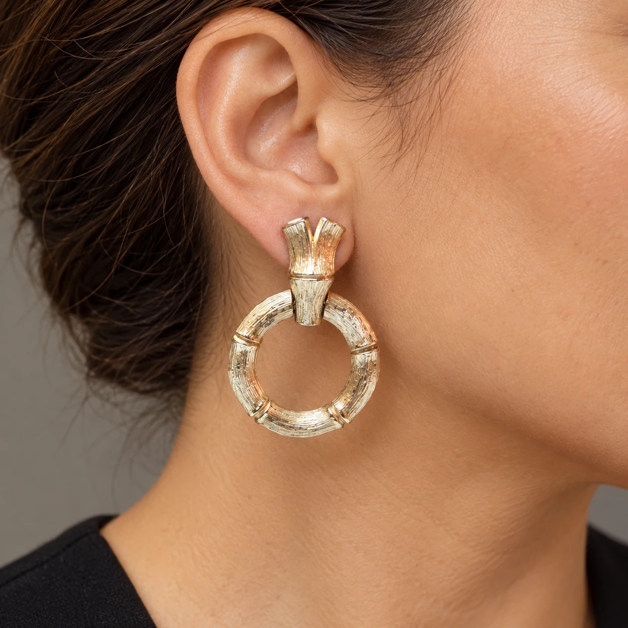 AI styling preview of Lisner Bamboo-Design Screw-Back Earrings worn on a model
