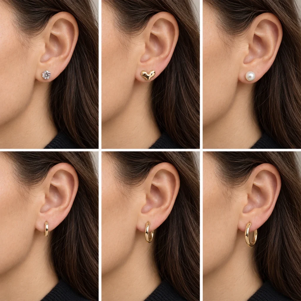 AI styling preview of Gold-Tone Sweetheart Earring Set worn on a model