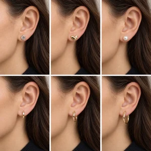 AI styling preview of Gold-Tone Sweetheart Earring Set worn on a model