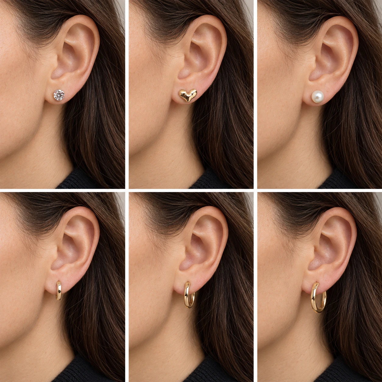 AI styling preview of Gold-Tone Sweetheart Earring Set worn on a model