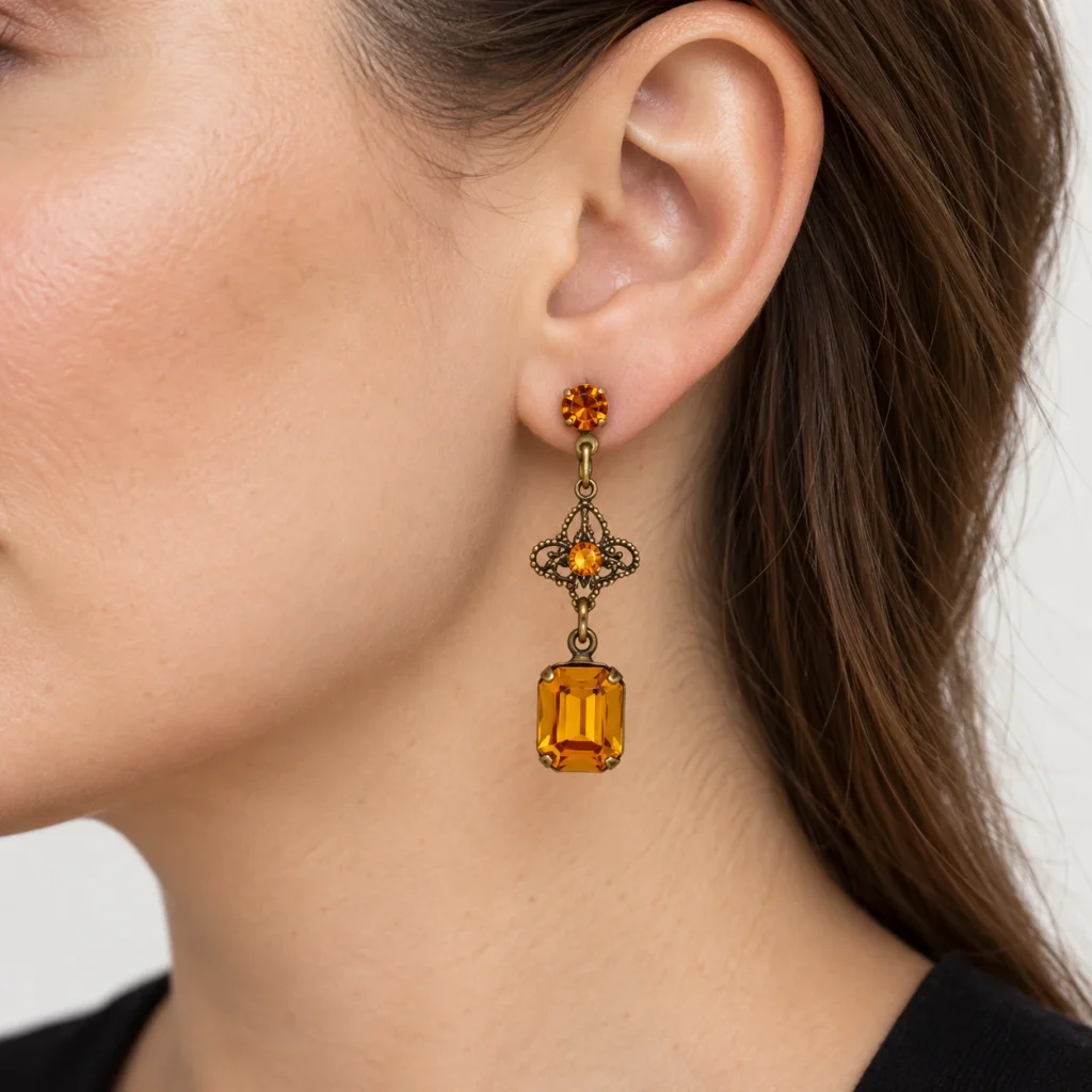 AI styling preview of Topaz-Tone Octagon Filigree Earrings worn on a model