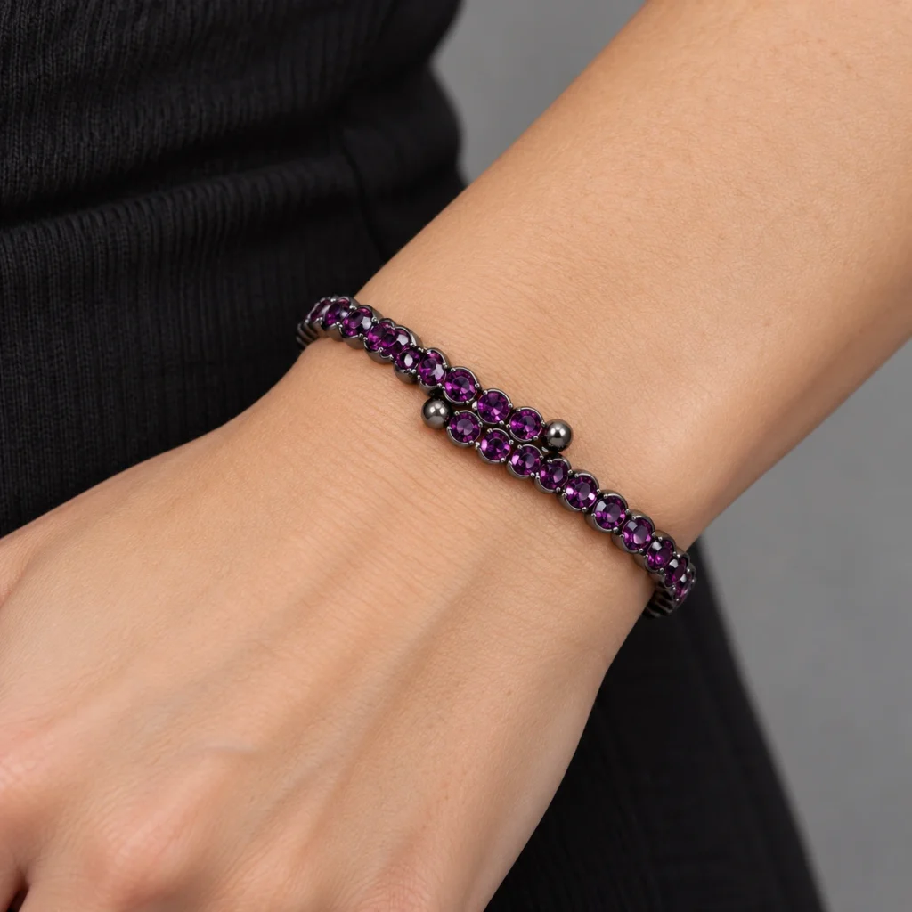 AI styling preview of Amethyst-Tone Crystal Bracelet worn on a model